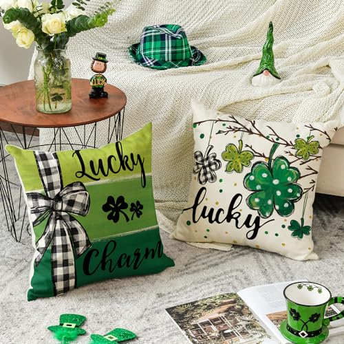AVOIN colorlife St Patricks Day Clover Throw Pillow Covers - 18" x 18" (Set of 4)