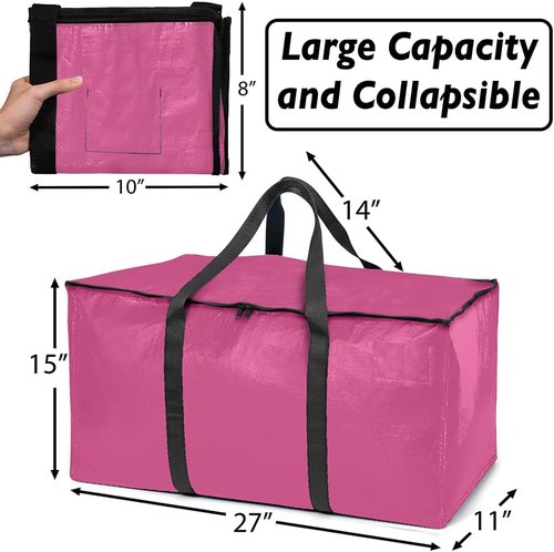 ClearSpace Oversized Moving Bags - Heavy-Duty Storage Bags with Backpack Straps & Zippers | 8 Pack for Easy Moving & Organization