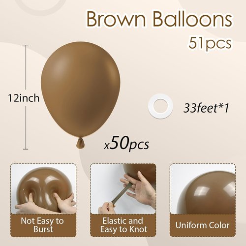Brown Latex Balloons - 12 Inch | 50 Pack for Birthday, Baby Shower, Wedding & Party Decor