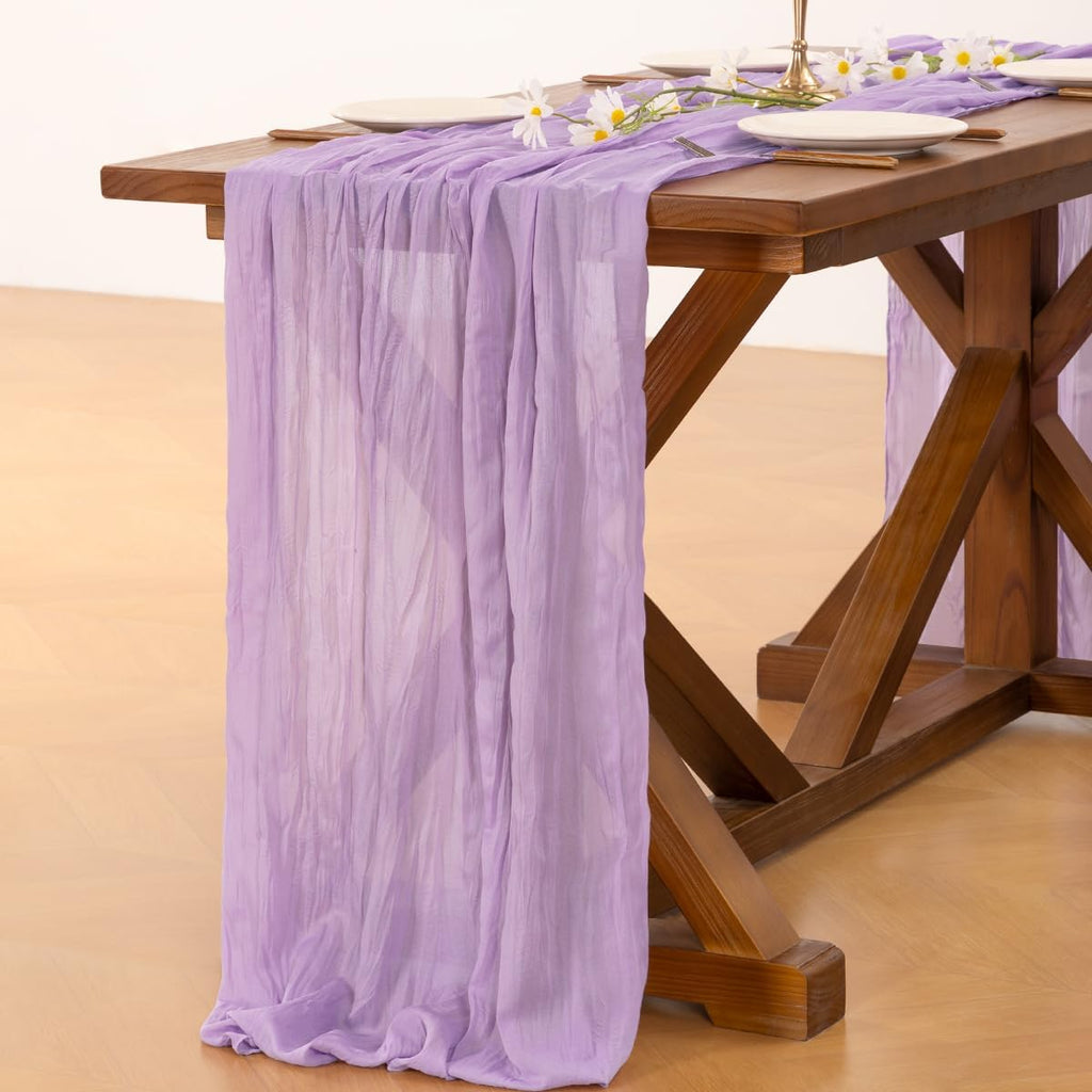 Socomi Cheesecloth Table Runner - Lilac Purple 120 Inch | Boho Rustic Decor for Weddings & Events