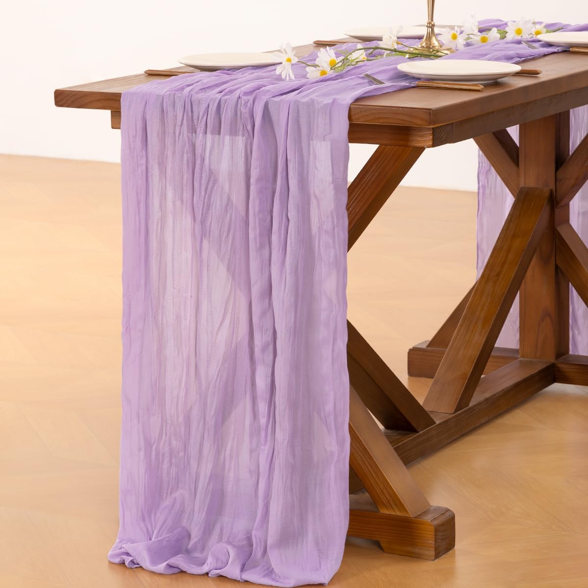 Socomi Lilac Purple Cheesecloth Table Runner - 120 Inch Rustic Gauze for Weddings & Events