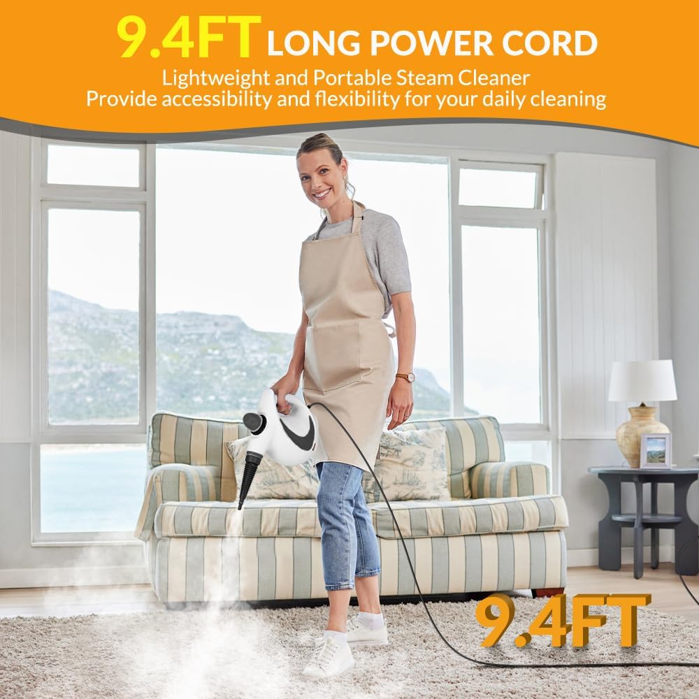 Skiennix Handheld Steam Cleaner - 12-Piece Accessory Set for Home, Car, and Upholstery - Deep Gray