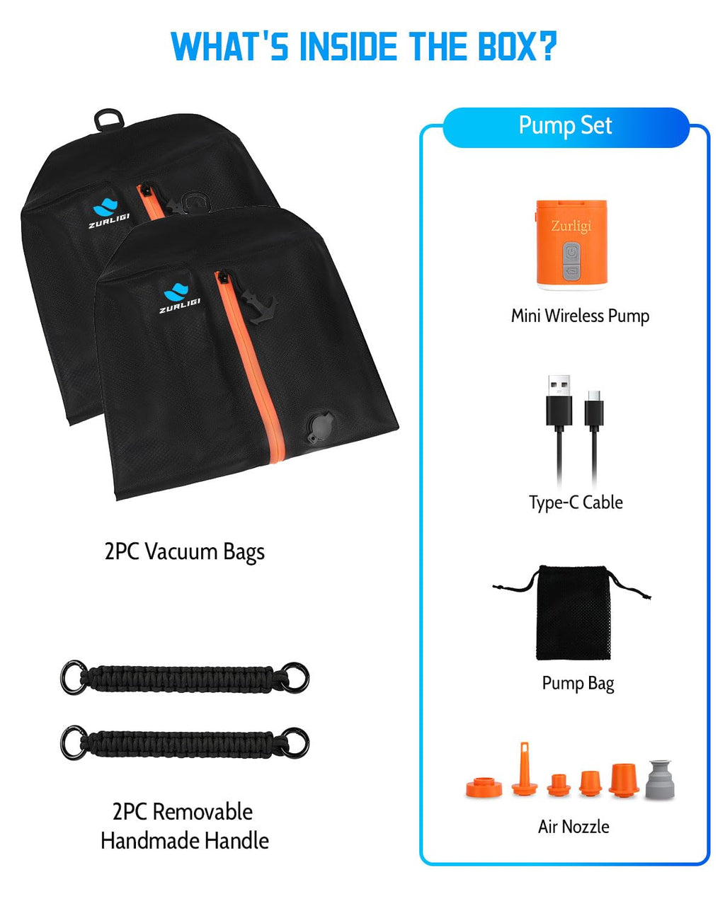Zurligi Travel Vacuum Compression Bags with Removable Handle & Mini Pump – 39L Reusable IPX8 Waterproof Vacuum Packing Cubes, Vacuum Seal Bags for Clothes, Suitcase & Backpack(2-Pack Black)