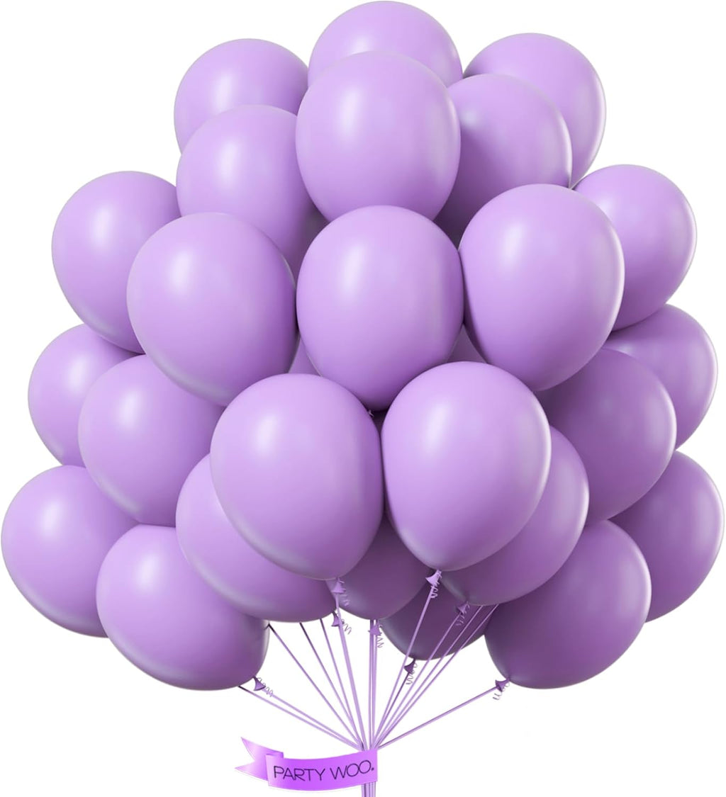 PartyWoo Lavender Balloons - 100pcs 12 Inch Light Pastel Purple Latex Helium Balloons for Celebrations