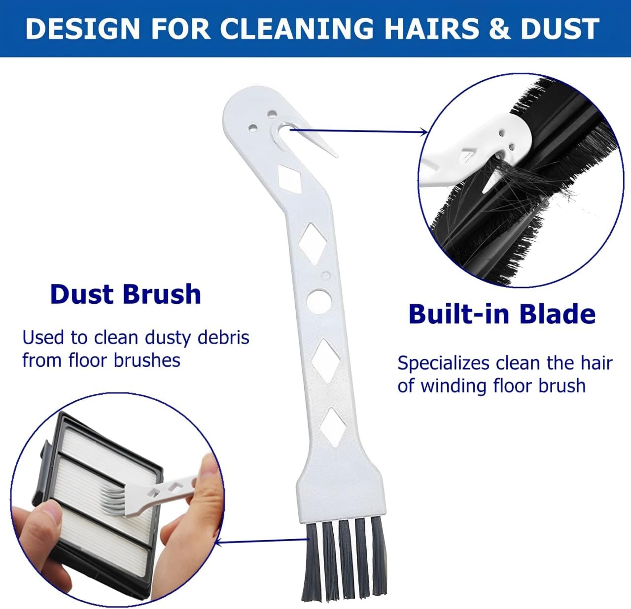 Skiennix Handheld Vacuum Cleaning Brush - Universal Tool for Hair & Dust | 2 Pack