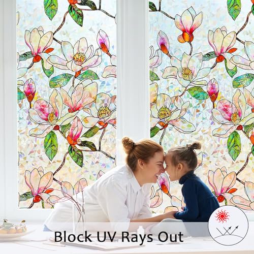 Stained Glass Window Privacy Film - 3D Rainbow Effect, UV Blocking, 17.5"x78.7"