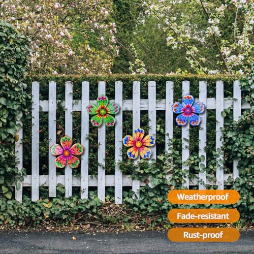 Giyyomtr Metal Flowers Wall Decor - 4pcs 6.2'' Outdoor Art - Flowers-B