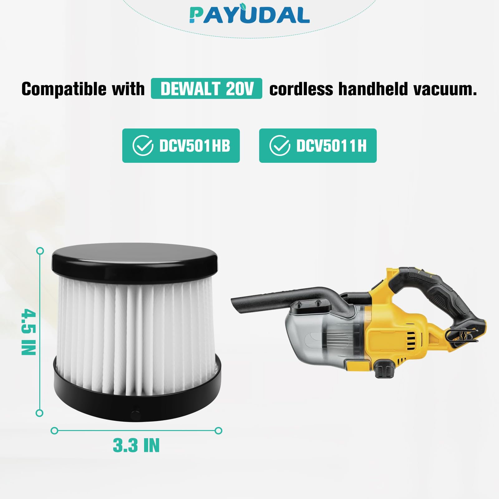 4 Packs DCV501HB DCV5011H Replacement HEPA Filter Compatible With DEWALT 20V Vacuum Cordless Handheld Vacuum. Fit For DCV501HB DCV5011H Filter. 10 Pack Foam Sleeve Filters. Washable And Reusable Kits.
