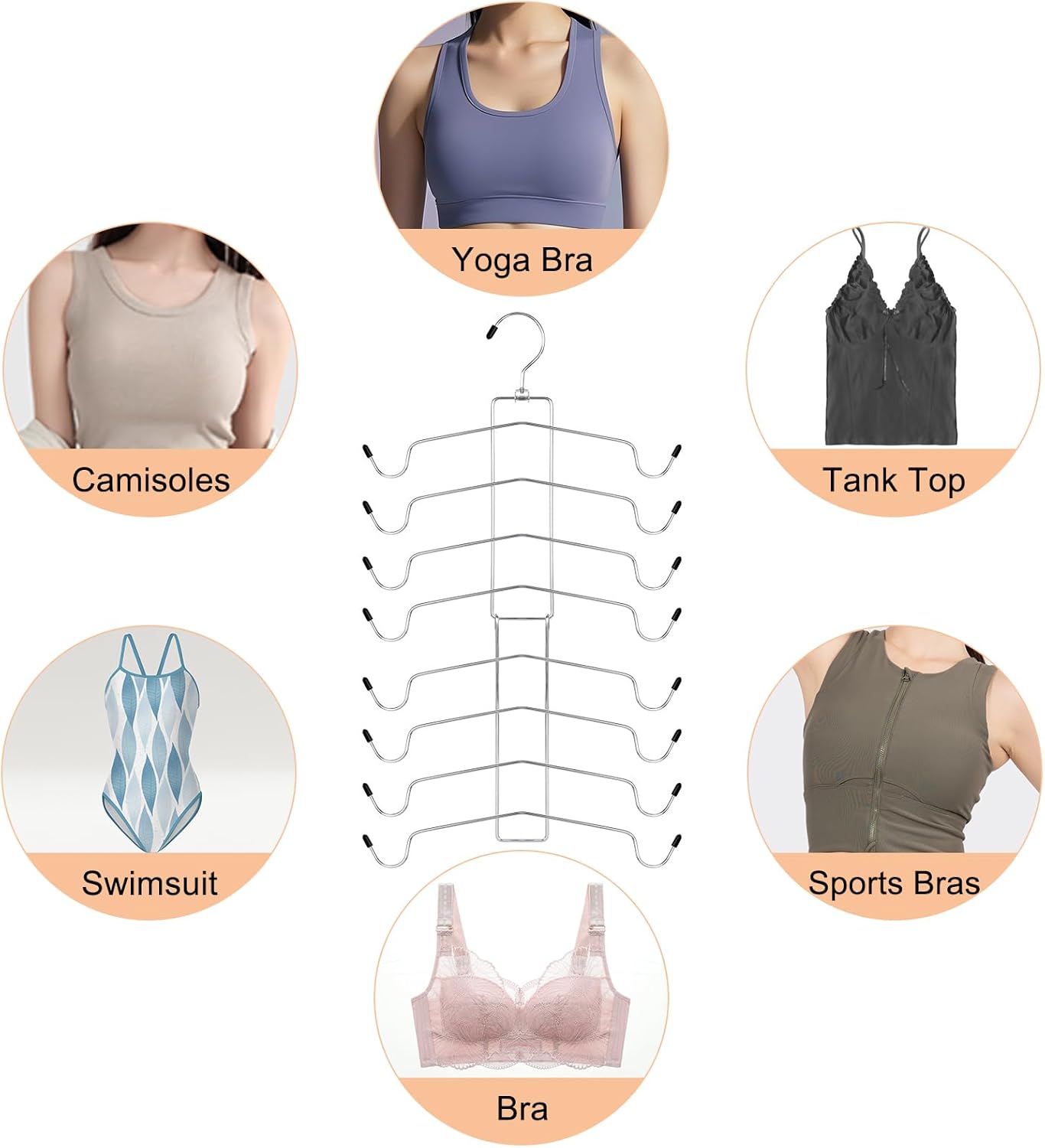 TOPIA HANGER 2 Pack Space-Saving Tank Top & Bra Hanger - 8 Layers for Closet Organization, Silver