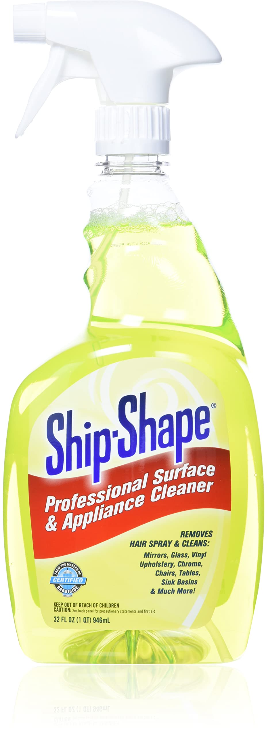 Ship-Shape Barbicide Professional Surface & Appliance Cleaner – Removes Hairspray Residue from Flat Irons, Mirrors & Salon Furniture – Streak-Free, Phosphate-Free Spray - 32 Fl Oz