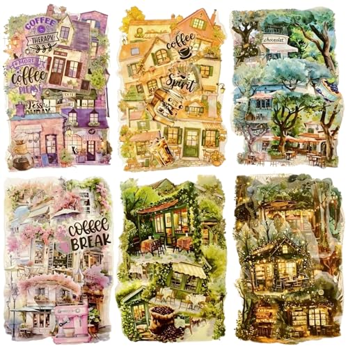 TIAMECH Cafe Coffee PET Stickers 150 Pcs Waterproof Journaling Ephemera