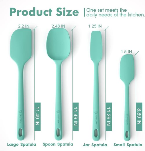 ChefAide Silicone Spatula Set - 4 Pieces, Ergonomic Grip, Heat Resistant Up to 600°F for Nonstick Cookware