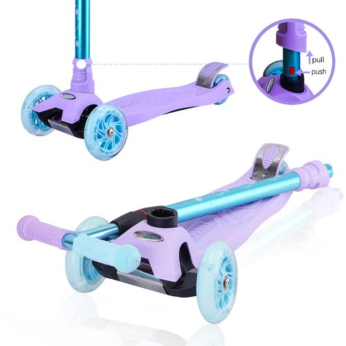 3 Wheel Scooter for Kids Ages 6-12,Kids Scooter with Light Up Wheels, Sturdy Deck Design, and 4 Height Adjustable Suitable for Kid Ages 3-12