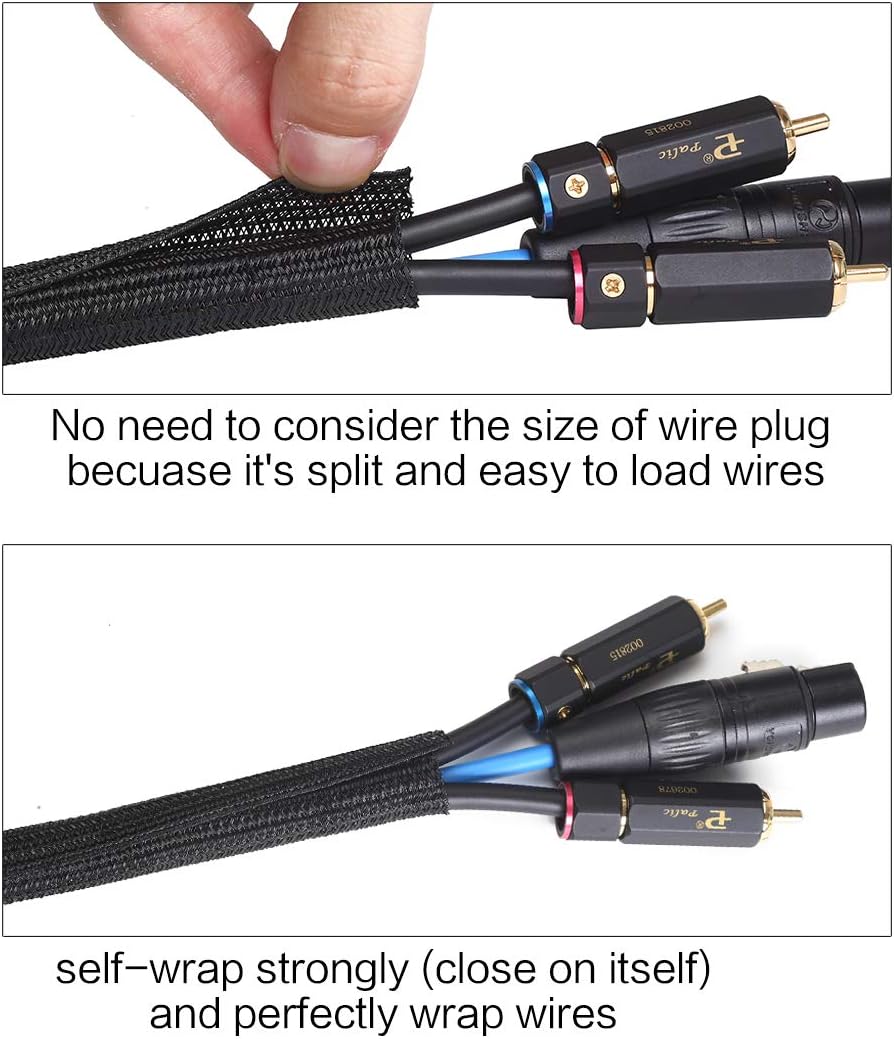 Alex Tech 10ft Cord Protector - Durable Wire Loom Tubing for USB & Power Cables - Black