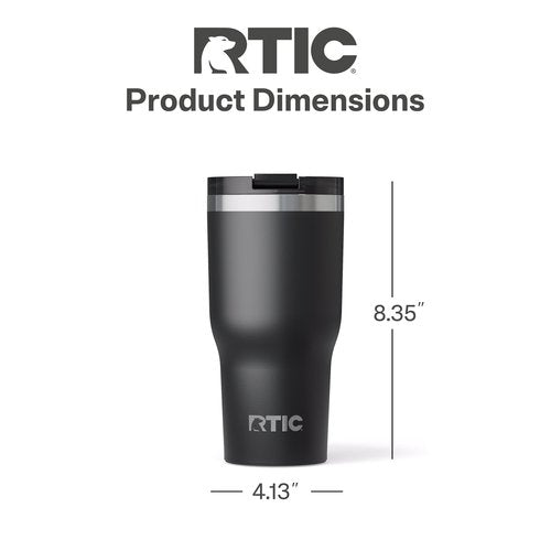 RTIC 30oz Essential Tumbler with Lid, Ceramic Lined, Insulated, Stainless Steel, Metal, Double Wall Vacuum-Insulation, Travel Cup for Iced Coffee, Tea, Hot and Cold Drink, Black