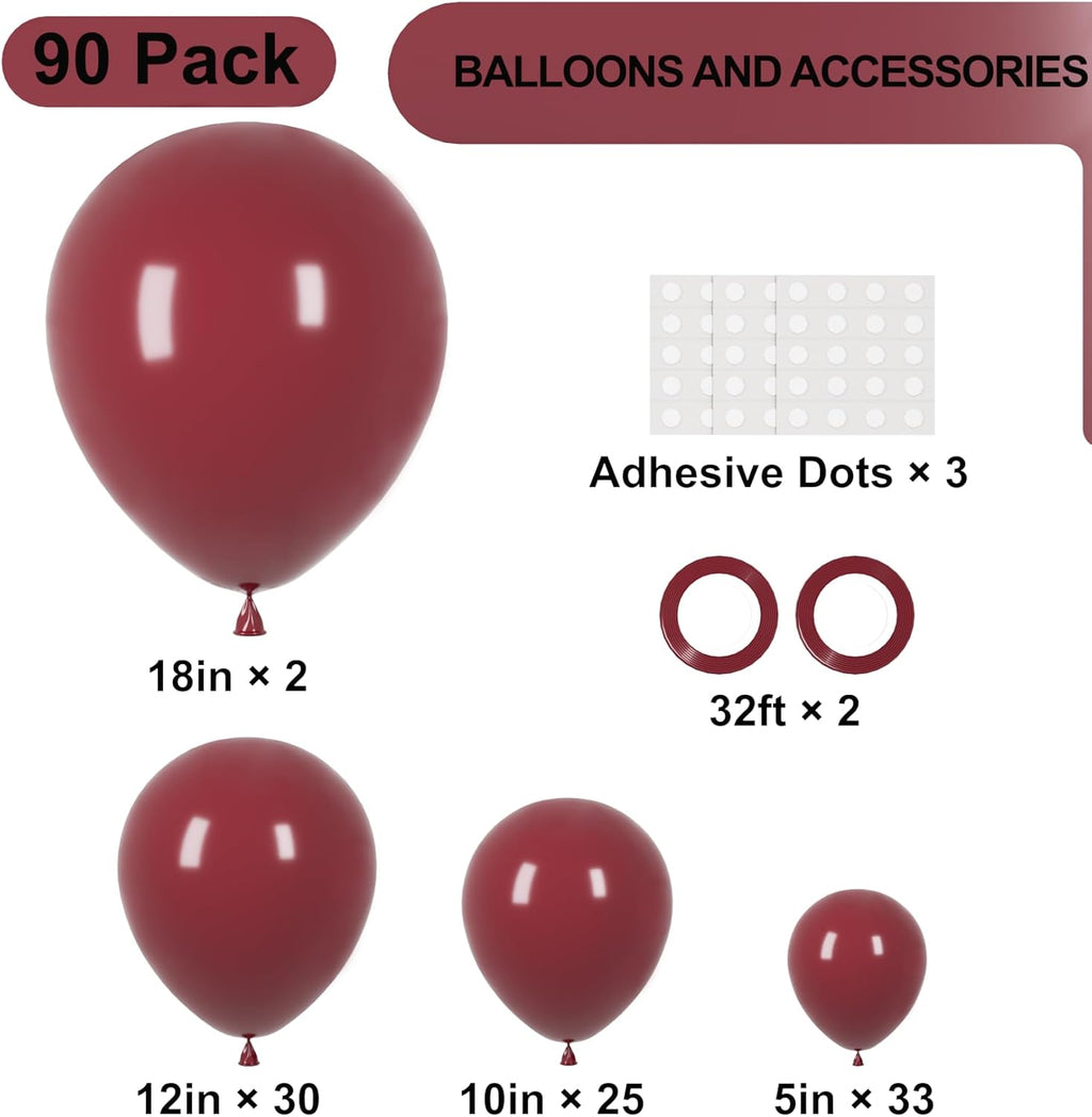 Voircoloria Burgundy Balloon Garland Kit - 90 Pack in 18/12/10/5 Inch Sizes for Weddings, Graduations & Fall Parties