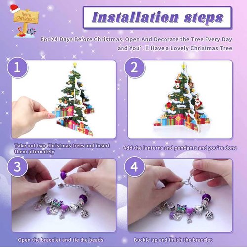 Advent Calendar 2025 by [Brand Name] - 24-Day Christmas Countdown with DIY Charm Beads & Bracelets | Purple
