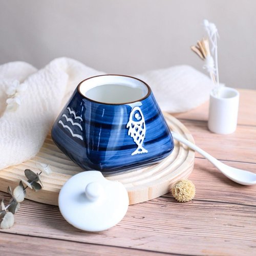 Hand-Painted Ceramic Spice Jar by [Brand Name] - Stylish Seasoning Box with Lid & Spoon | Perfect Kitchen Gift