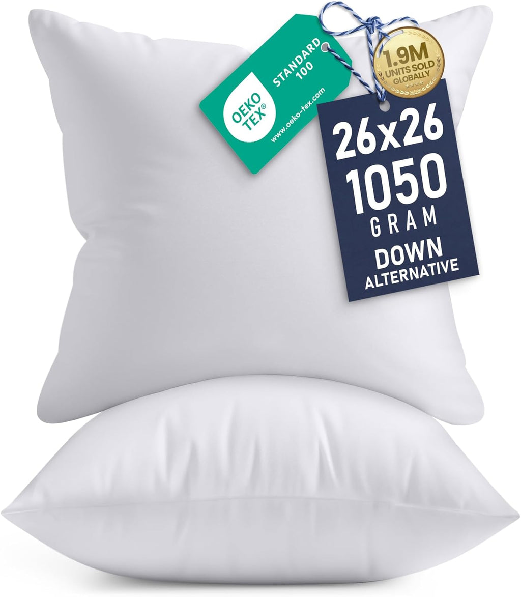Utopia Bedding 26x26 Pillow Inserts - Set of 2 White Decorative Throw Pillows for Sofa & Couch - Soft & Fluffy Cushions