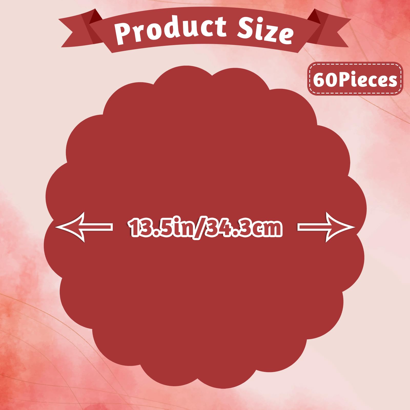 60 Pcs Red Paper Placemats, 13.5 Inch Mother's Day Placemat Disposable Scalloped Place Mat Round Table Place Mats Decorative Paper for Mothers Day Anniversay Birthday Wedding Banquet Holiday Party