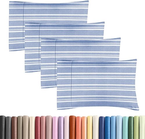 King Standard Pillow Cases - Soft Hotel Quality Covers for Comfy Bedding | Set of 4 Blue Stripes