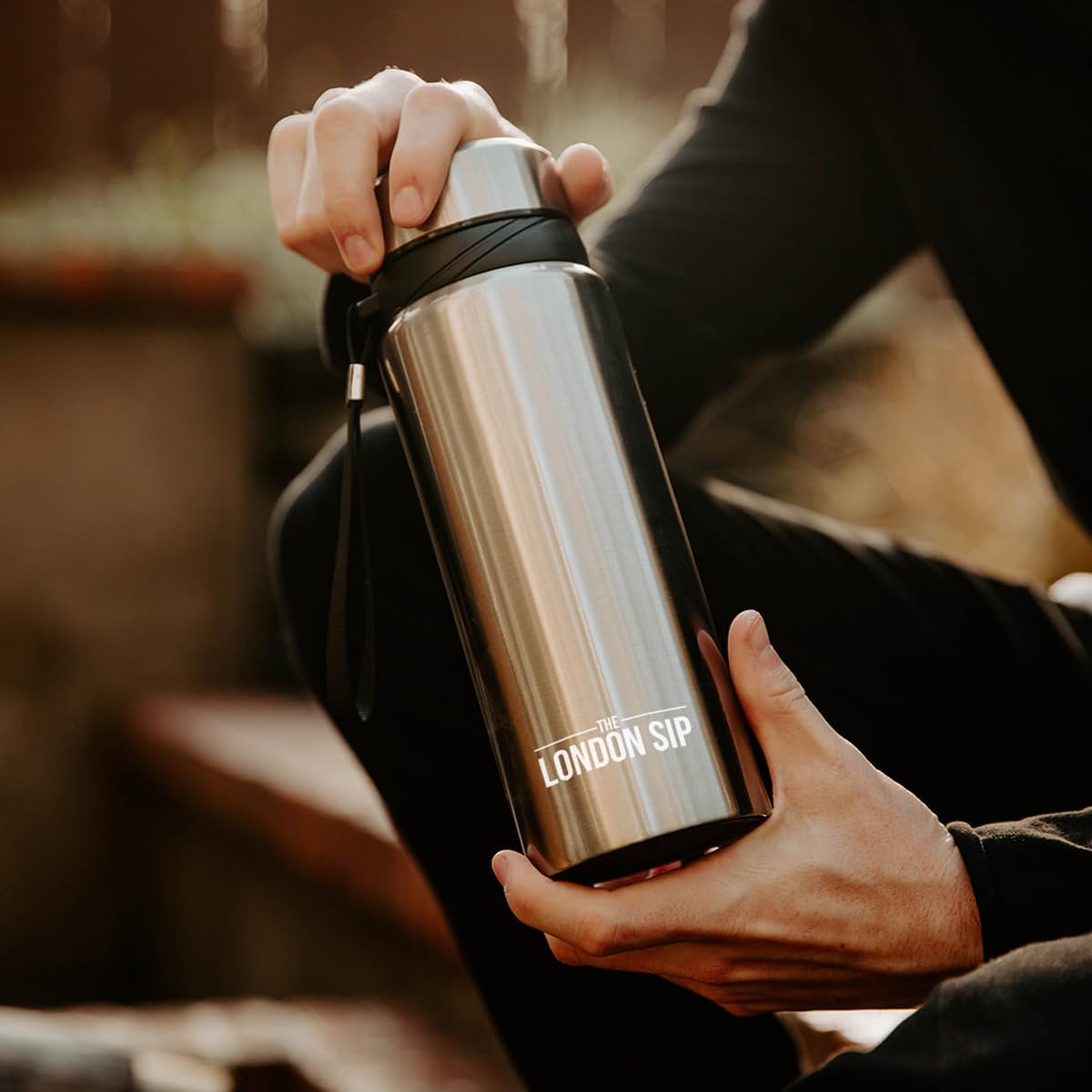 The London Sip 25 oz Multi-Function Travel Mug and Tumbler Tea Infuser Water Bottle Fruit Infused Flask Hot and Cold Double Wall Stainless Steel Coffee Thermos, Cosmic Silver, Pack of 2