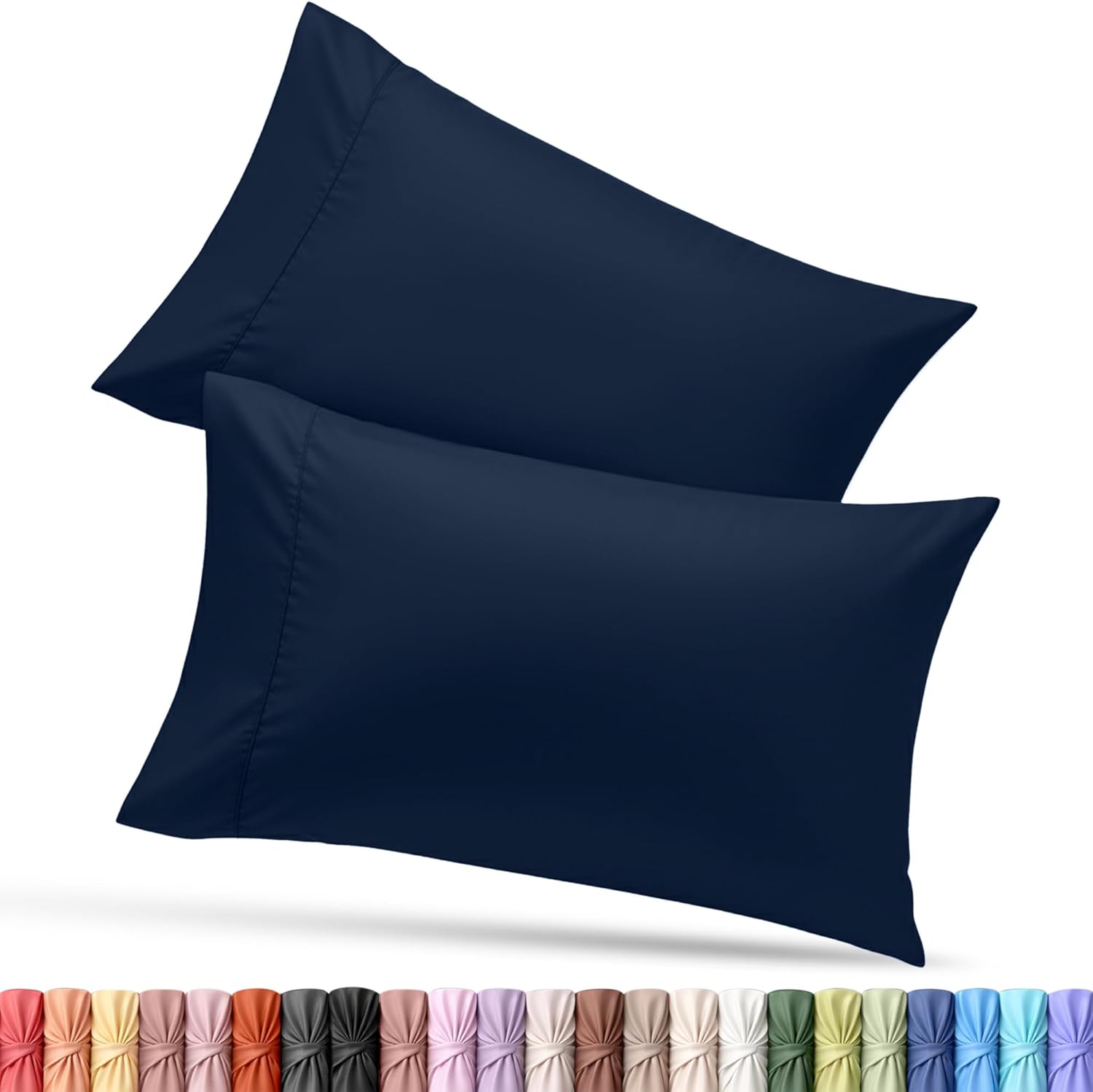 Utopia Bedding Standard Pillow Cases - Soft Brushed Microfiber - 2 Pack, Navy | 20 x 26 Inches