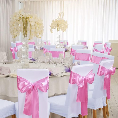 Babenest Satin Chair Sashes - Upgraded 50 Pcs Chair Ribbons & Bows for Weddings & Events | Pink