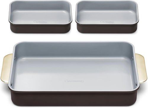 Caraway Nonstick Baking Pan Set - 2x 9" x 6.5" & 1x 9" x 13" - Non-Toxic, Deep Ceramic for Casseroles - Black