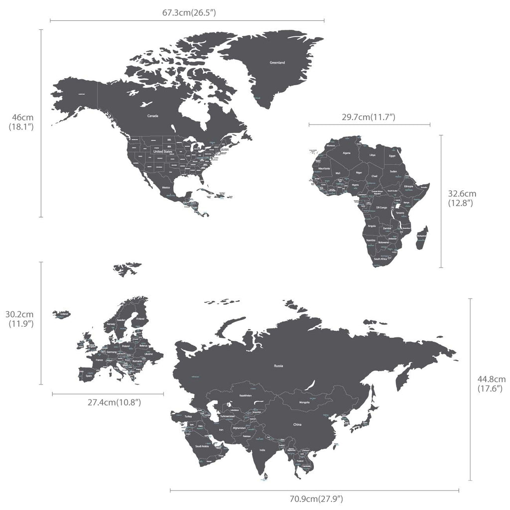 DECOWALL DLT-1609G Modern Grey World Map Kids Wall Decals Wall Stickers Peel and Stick Removable Wall Stickers for Kids Nursery Bedroom Living Room (XLarge)