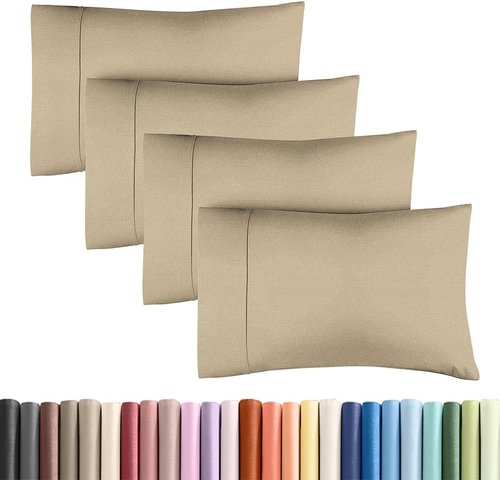 King Standard Pillow Cases Set of 4 - Soft Hotel Quality Covers for Comfy Bedding - Machine Washable Heathered Beige
