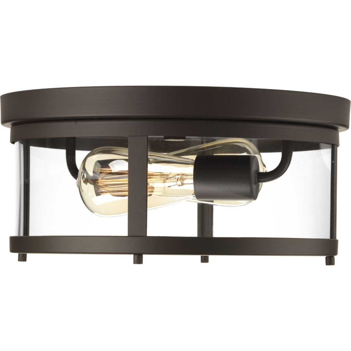 Progress Lighting Gunther Collection 2-Light Clear Glass Farmhouse Outdoor Flush Mount Light Antique Bronze, 5.75x12.63x12.63