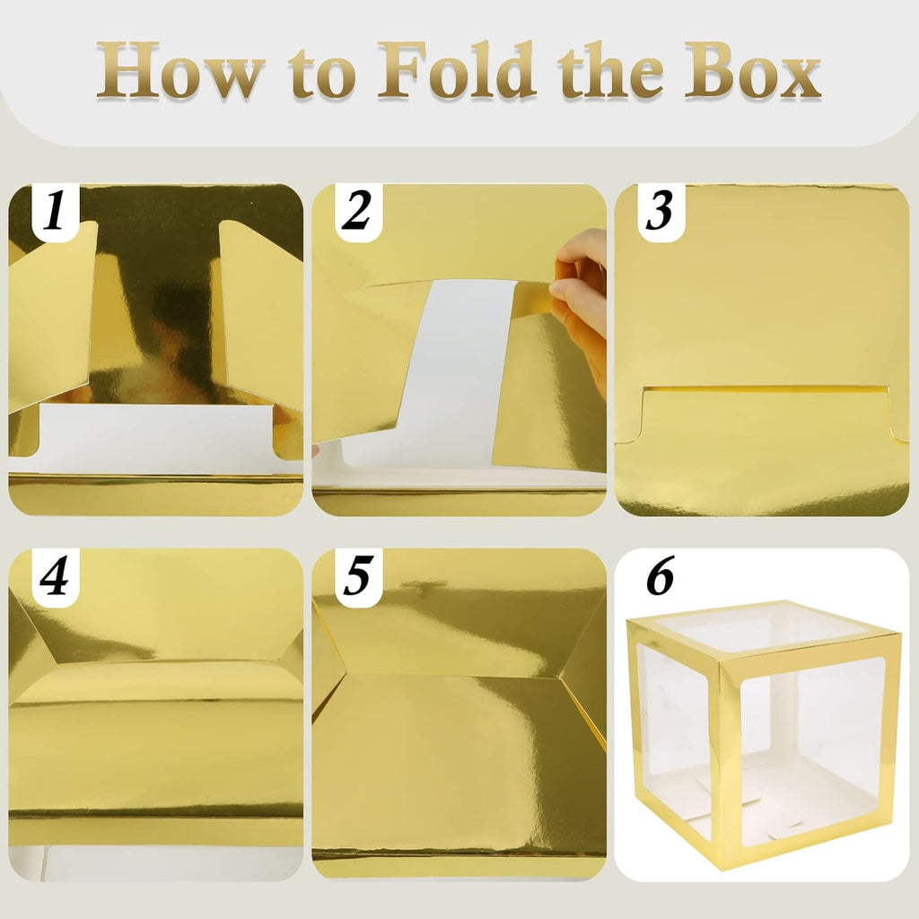 Voircoloria Baby Boxes - 4 Transparent Balloon Boxes with Letters for Baby Shower & Gender Reveal (Gold)