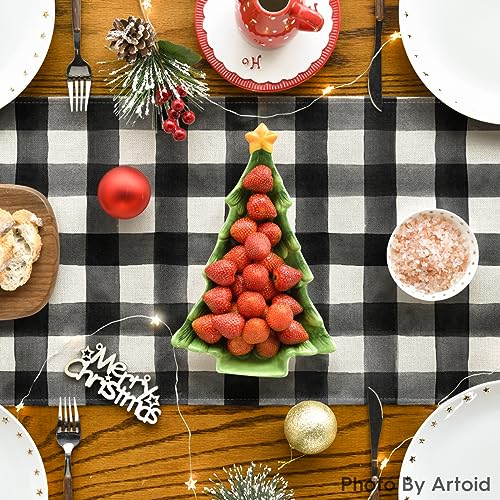Christmas Tree Truck Table Runner 13x72 Inch Black White Holiday Decor - Artoid Mode