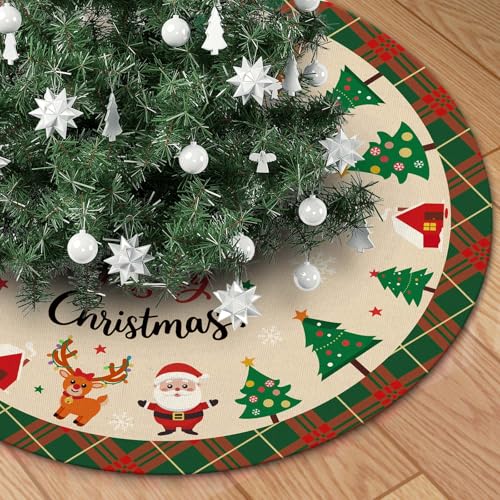 48 Inch Christmas Tree Skirt with Snowflakes & Santa Claus