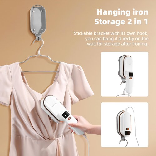 Portable Travel Steamer for Clothes,Duqifo Mini Handheld Fabric Garment Travel Steamers Steam Iron for Clothing,9s Fast Heating,2-in-1 Steam Iron 1300w Steamer with Lcd Screen and 180ml for Home-White