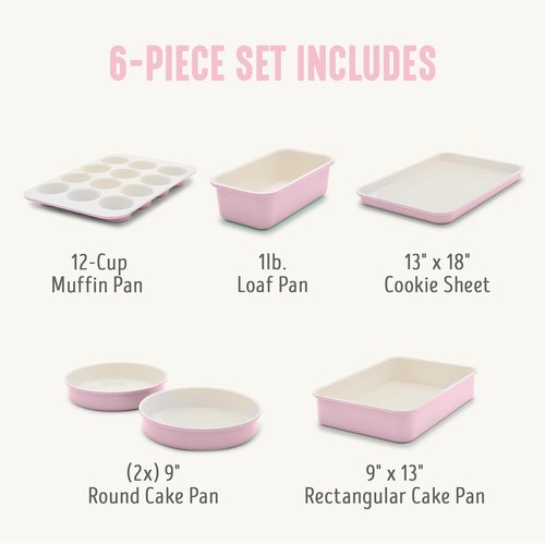 GreenLife Nonstick Bakeware Set - 6 Piece PFAS-Free Ceramic Oven Pans | Dishwasher & Oven Safe to 450°F, Pink