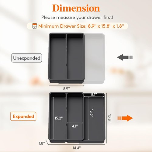 Lifewit Drawer Organizer Set – Expandable Cutlery Storage for Silverware & Kitchen Utensils | BPA-Free, Black