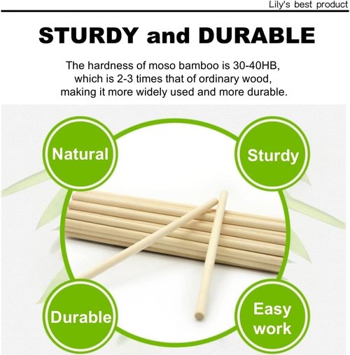 HOPELF Bamboo Dowel Rods - 50PCS Assorted 1/4 x 12 Inch Hardwood Sticks for Crafts & DIY Projects