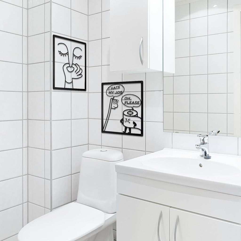 ULENDIS Funny Bathroom Wall Art Decor - Humorous Metal Face Sign for Toilet | 2 PCS Set (7.97 x 9.84 in)