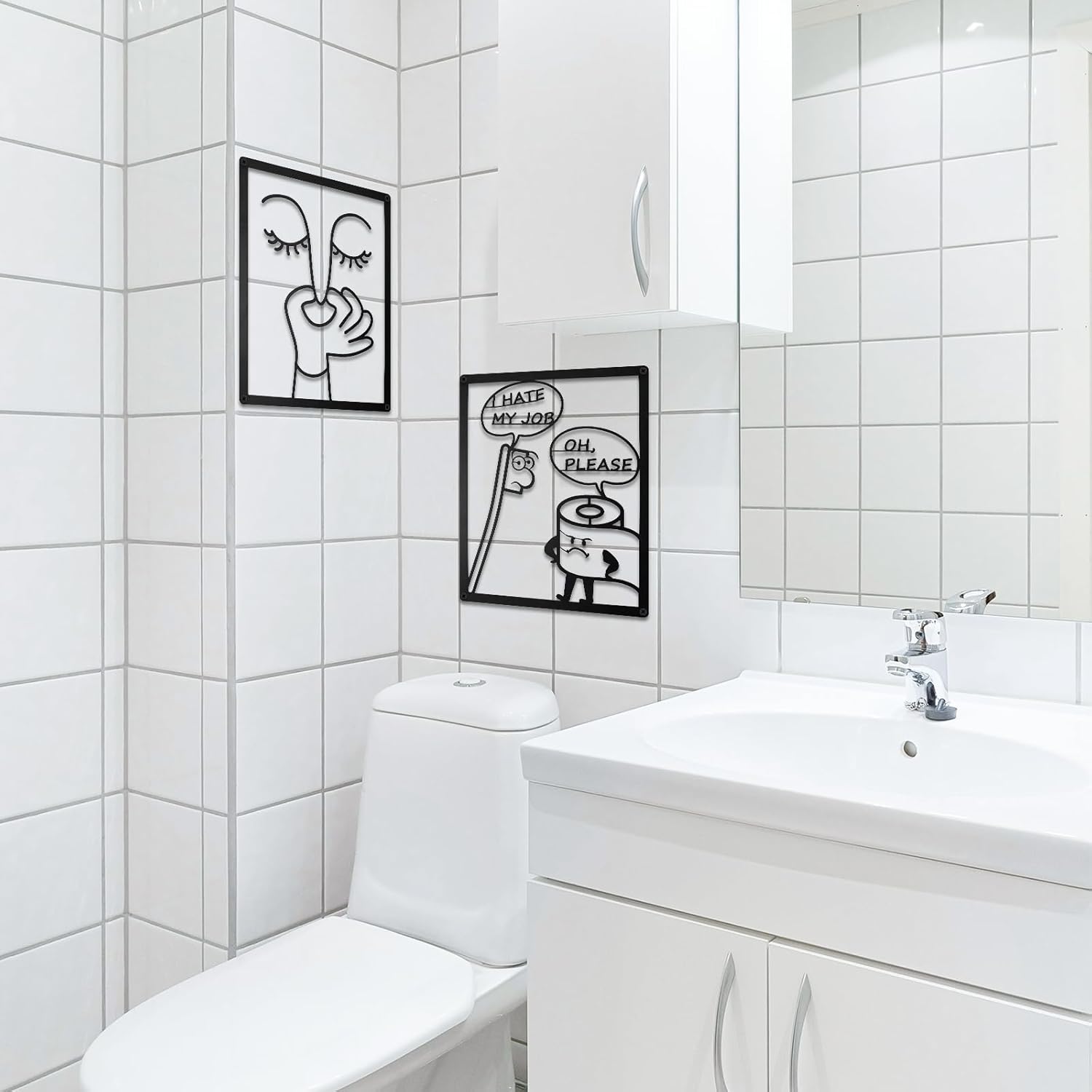ULENDIS Funny Bathroom Wall Art Decor - Humorous Metal Face Sign for Toilet | 2 PCS Set (7.97 x 9.84 in)