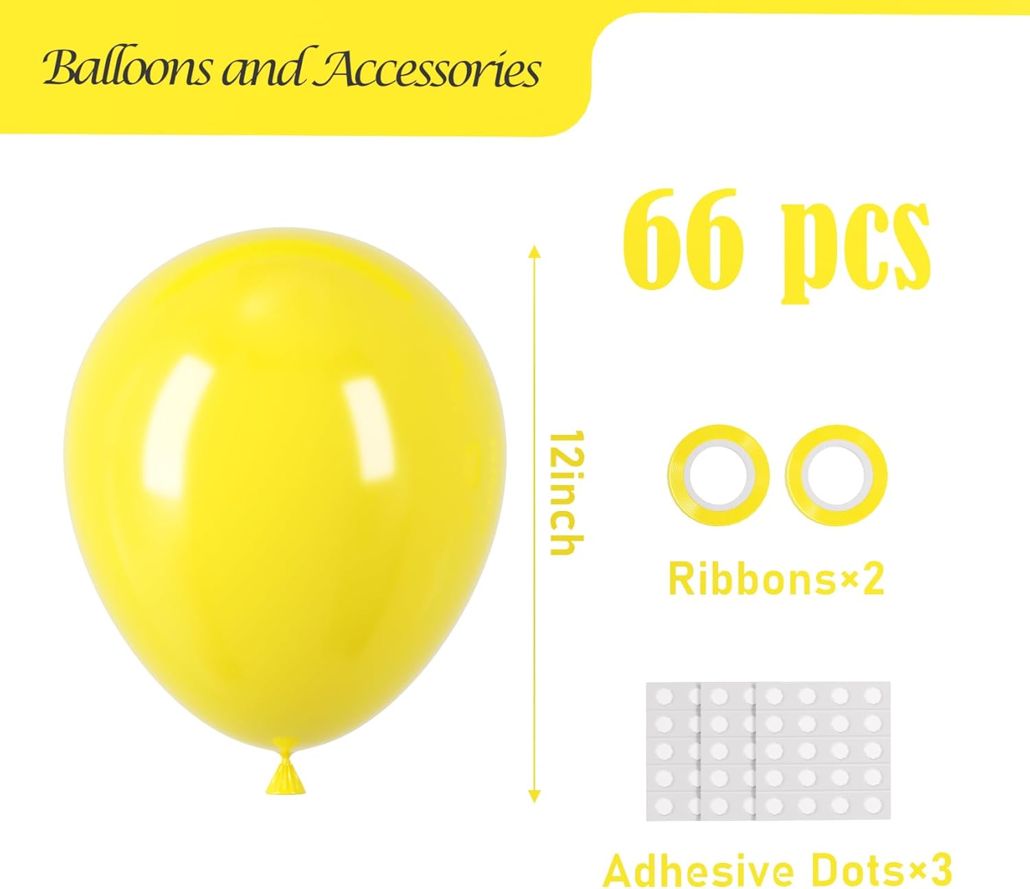 Voircoloria Yellow Balloons - 66 Pack of 12-Inch Latex Balloons for Graduation, Weddings & Parties