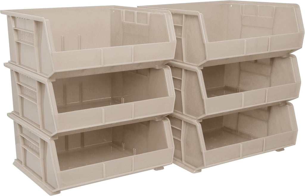 Akro-Mils Plastic Storage Bins - Space-Saving Stackable Organizers for Garage & Pantry | 11" x 11" x 5", Stone, 6-Pack