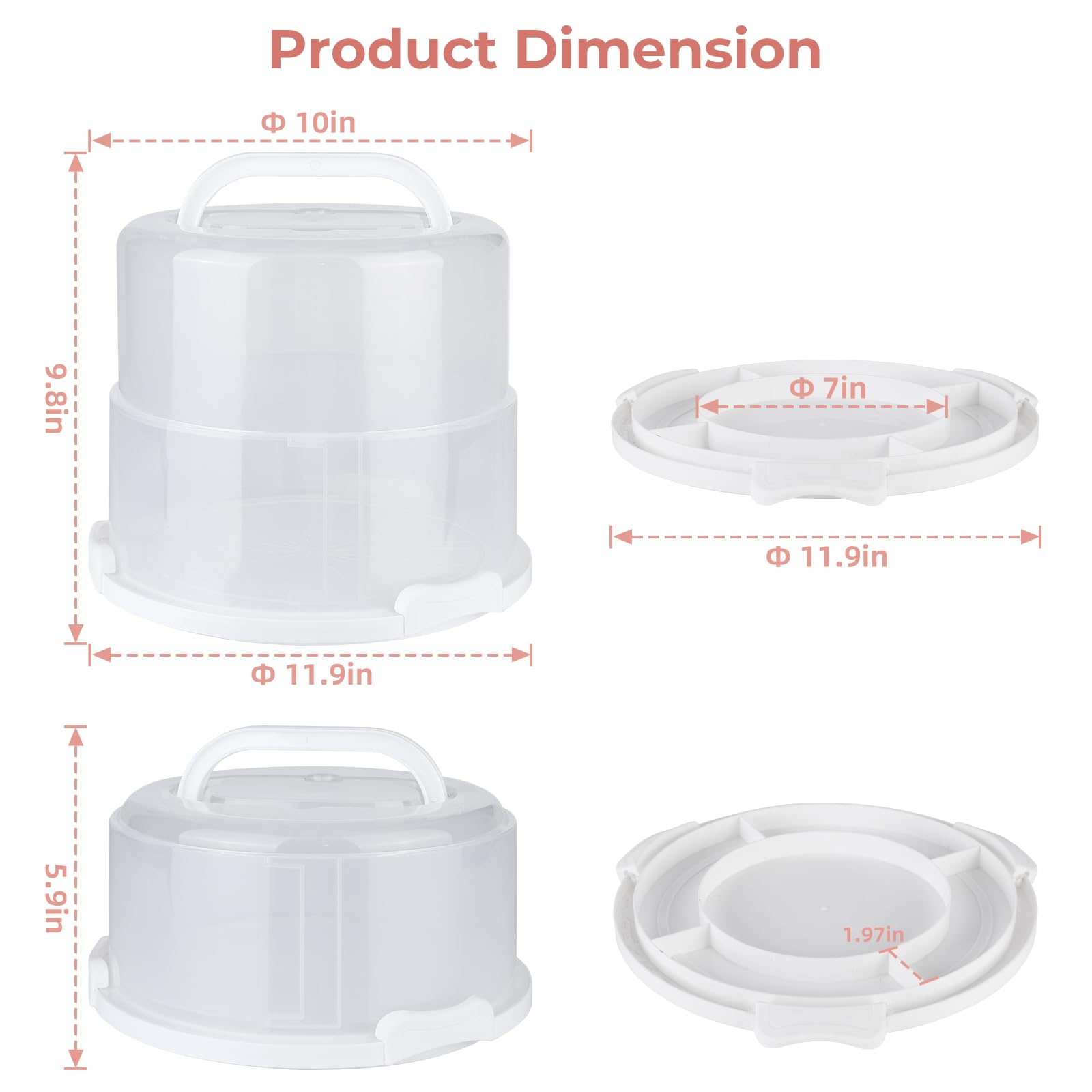 Targihoemt Foldable Cake Carrier, Holds up to 10in Round and 8.5in High Cake, with Lid and Handle
