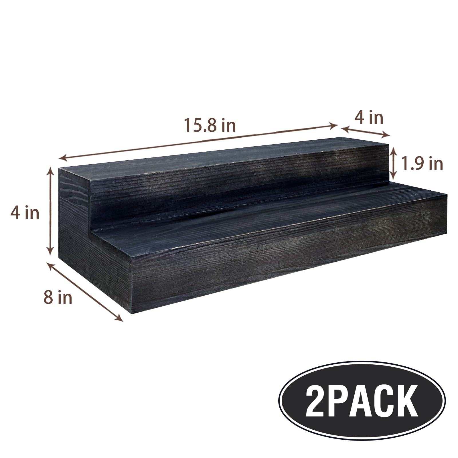 TONGMO 2 Pack Liquor Bottle Stand - 16 Inch 2 Tier Liquor Bar Bottle Display Shelf, Holds 16 Bottles, Solid Wood, No Installation Required (Black)
