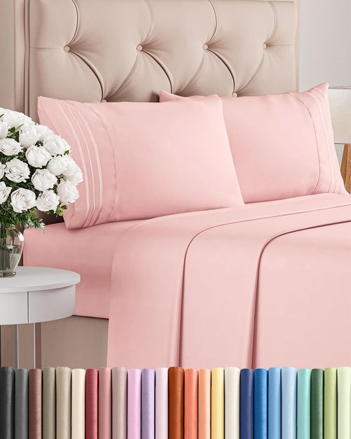 King Size 4 Piece Sheet Set - Ultra-Soft Cooling Bed Sheets | Hotel Luxury Bedding - Baby Pink