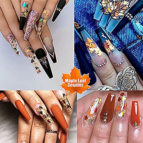 3D Maple Leaf Nail Art Decals & Holographic Sequins - 2 Bags