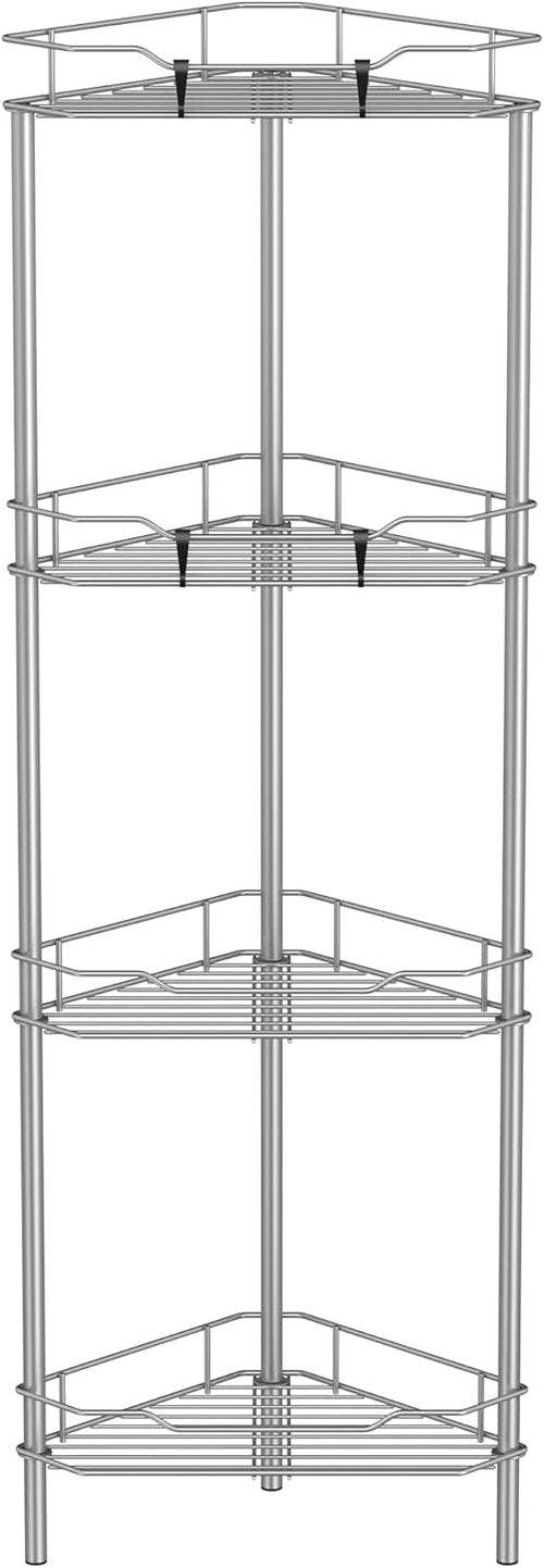 HuggieGems Corner Shower Caddy Organizer - 4 Tier Floor Standing Shelf with Hooks | Gray Bathroom Storage