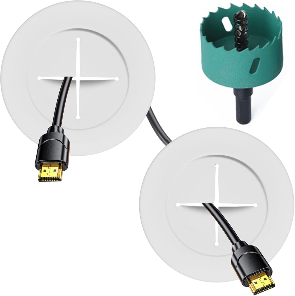 TV Wire Hider Kit - Wall Mount Cable Management Solution | White, Includes 2 Pass-Throughs & Hole Saw Drill