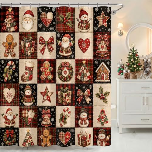 Christmas Shower Curtain 72x72 Inches Farmhouse Holiday Bathroom Decor